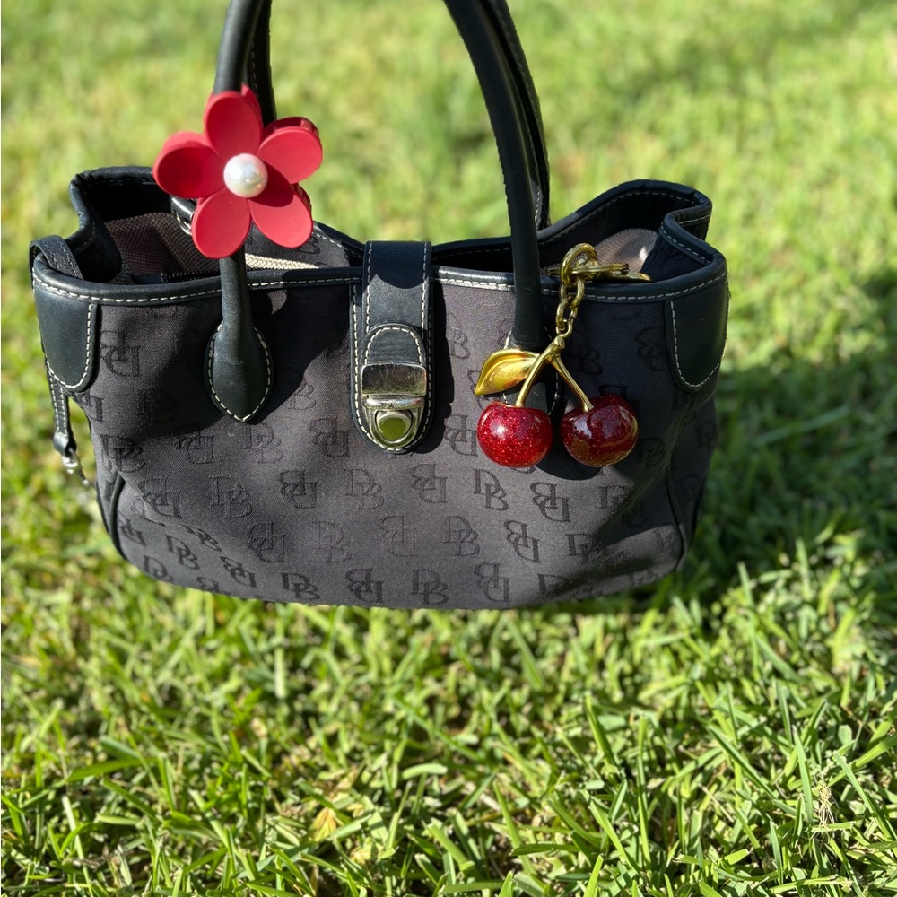 Dooney & Bourke Black Shoulder Bag with Cherry Charm